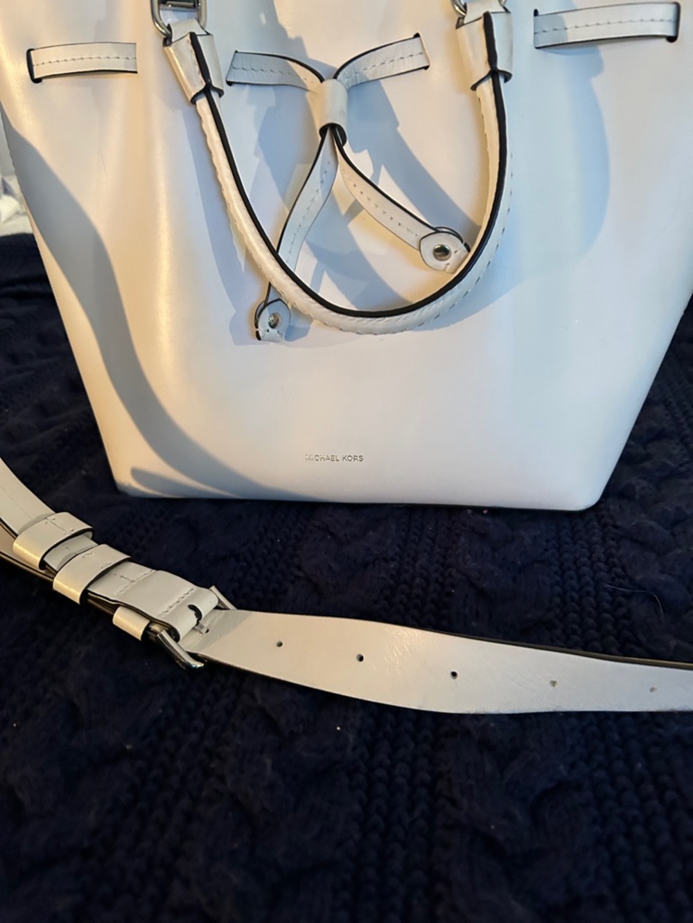 Michael Kors White Leather Tote with Removable Strap